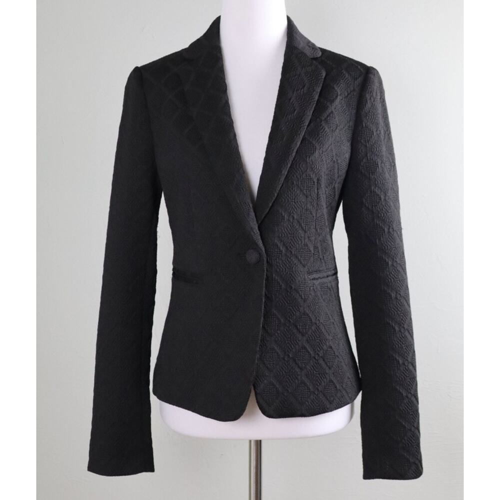 Ann Taylor Textured Dressy Blazer Classic One Button Black Womens 10